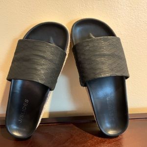 J/SLIDES Black Slip On Sandals